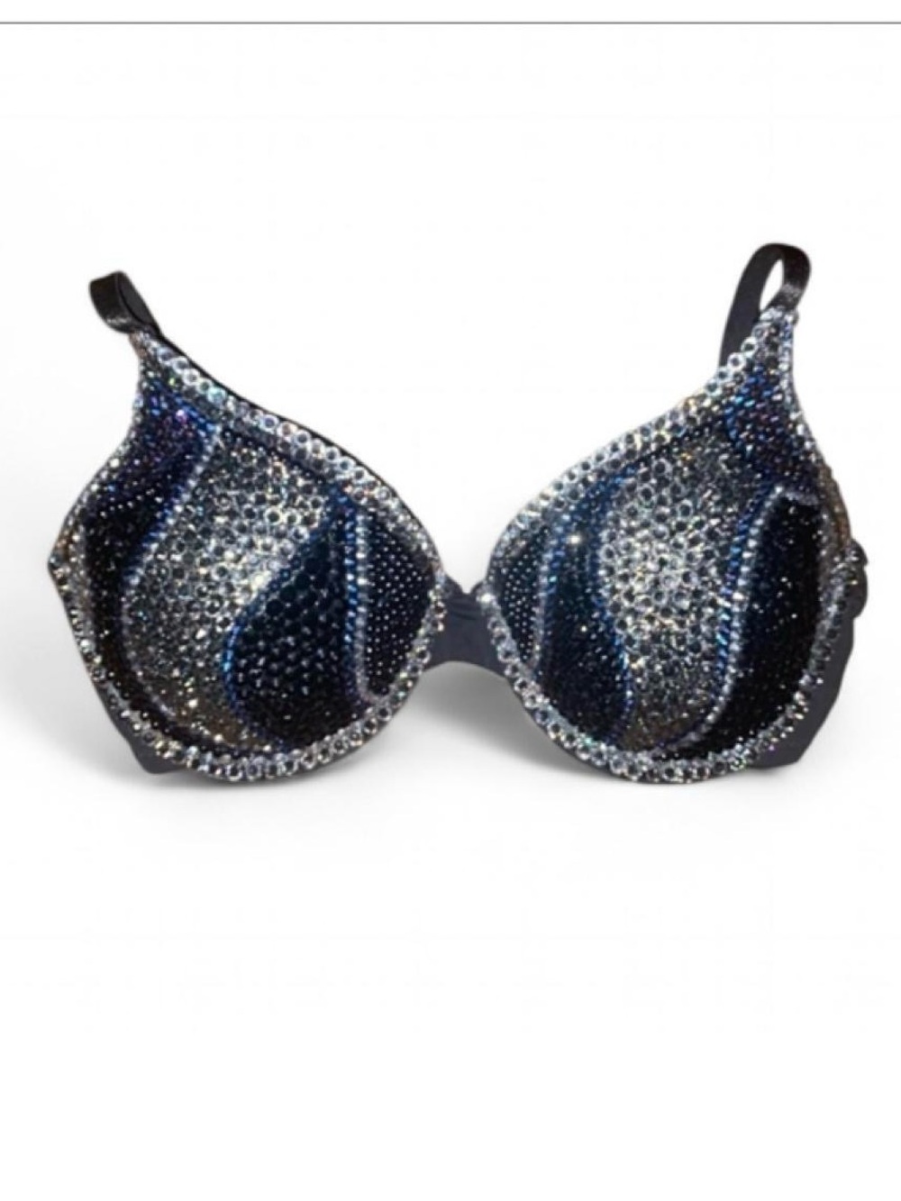 34DD Black Swirls Crystal Glam Fancy Bling Wireless Bra Top New